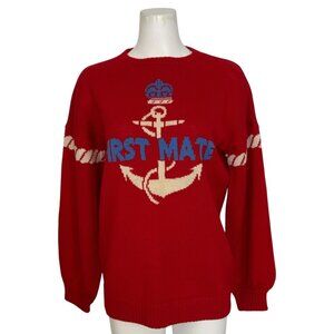 Key Largo Vintage Sailor Sweater L Red Long Sleeve Crewneck Coastal Nautical